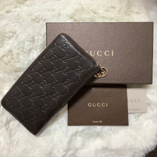 グッチ 長財布 レザー ダークブラウン ラウンドファスナー ユニ