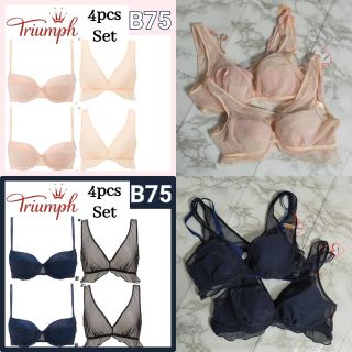 トリンプ(Triumph)のTriumph 3/4カップブラ＆ハーフトップ B75 Pink＆ネイビー各2(ブラ&ショーツセット)