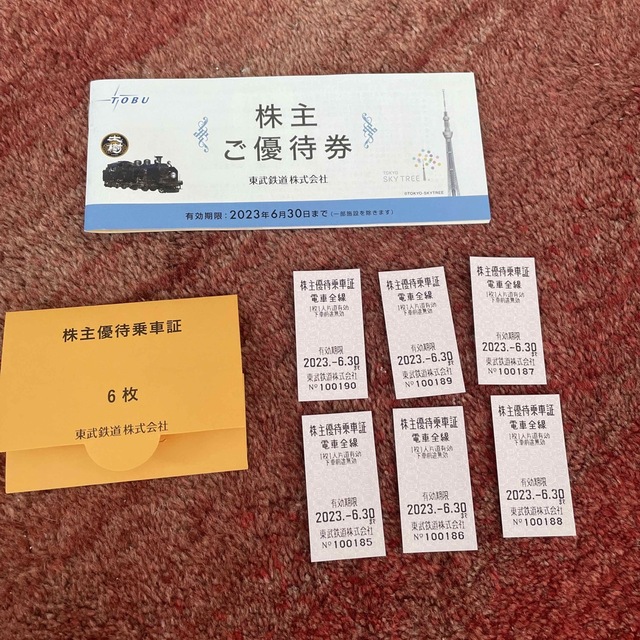 東武鉄道　株主優待乗車券6枚　株主優待冊子1冊