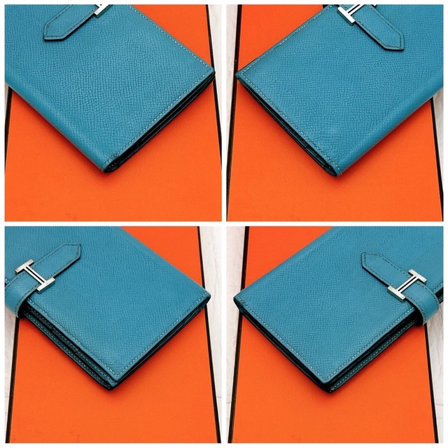 エルメス 長財布 べアンスフレ シルバー金具 Hermes ブルージーン 水色