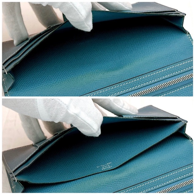 エルメス 長財布 べアンスフレ シルバー金具 Hermes ブルージーン 水色