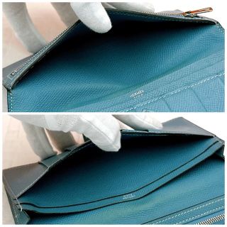 Hermes - エルメス 長財布 べアンスフレ シルバー金具 Hermes ブルー