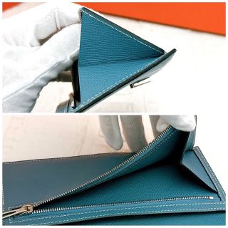 Hermes - エルメス 長財布 べアンスフレ シルバー金具 Hermes ブルー