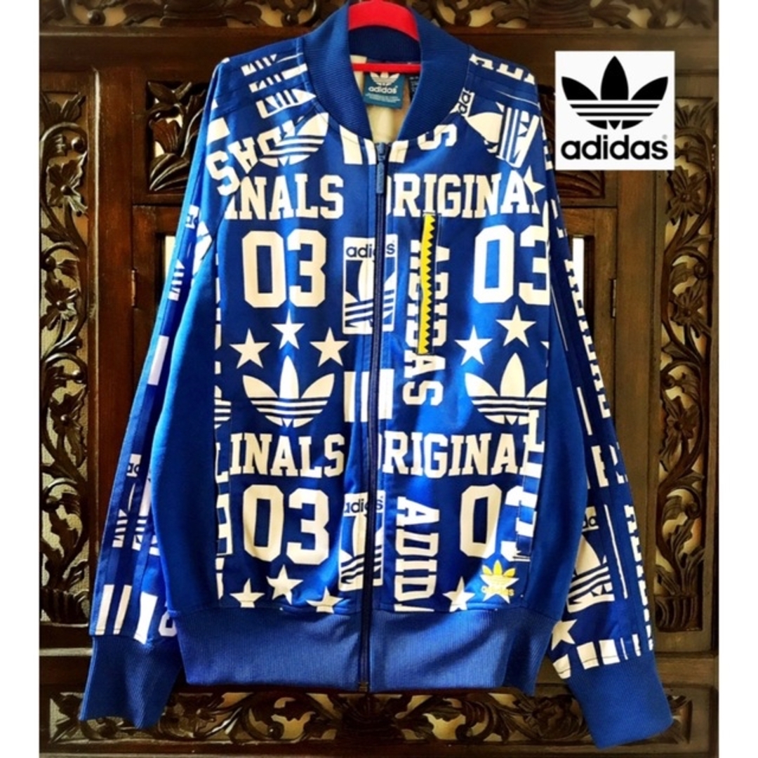 adidas(アディダス)のアディダス オリジナルス 希少 ロゴづくし 青 ジャージ ブルゾン パーカー メンズのトップス(ジャージ)の商品写真