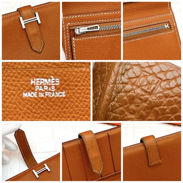 海外花系 エルメス 長財布 べアン 茶 ブラウン シルバー金具 Hermes