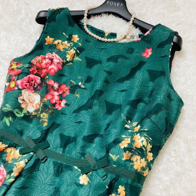 Rose Tiara - 【美品】Rose Tiara JEWEL ワンピース グリーン カット