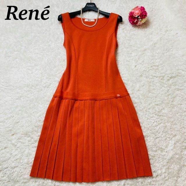 極美品】Rene ワンピース サマーニット ロゴプレート プリーツ ...