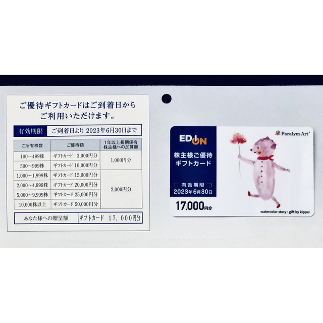 エディオン　株主優待カード　17,000円分　100満ボルト