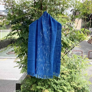 1830 手織り　ストール　藍染　さをり織り　ヴィンテージ　襤褸　さをり織り