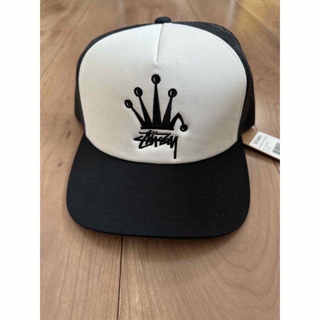 BLACK STUSSY CROWN STOCK TRUCKER CAP