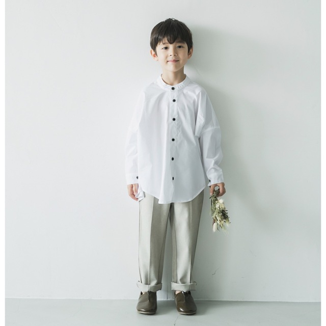 新作】【riziere】ノーアイロンバンドカラーリラックスシャツ　110 キッズ/ベビー/マタニティのキッズ服男の子用(90cm~)(ブラウス)の商品写真