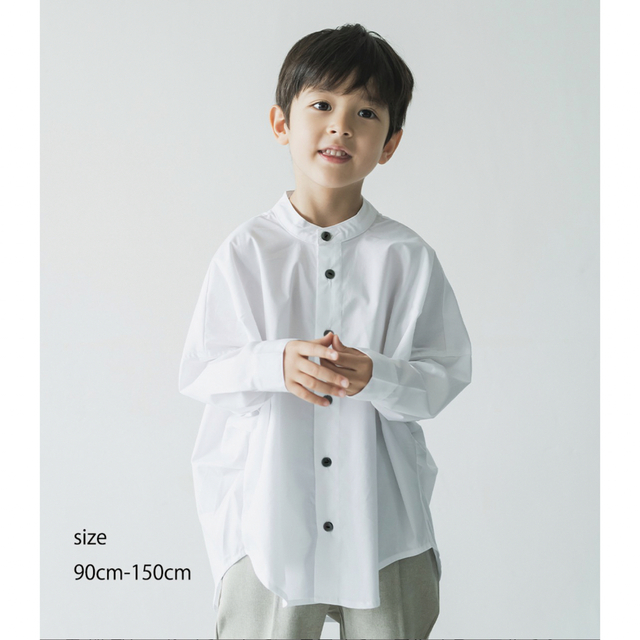 新作】【riziere】ノーアイロンバンドカラーリラックスシャツ　110 キッズ/ベビー/マタニティのキッズ服男の子用(90cm~)(ブラウス)の商品写真