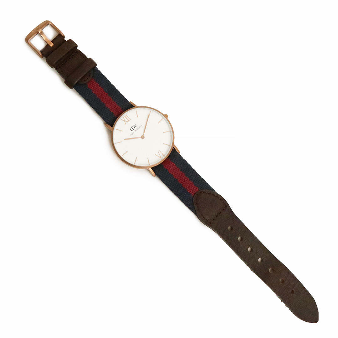 Daniel Wellington(ダニエルウェリントン)のダニエルウェリントン グレース ロンドン 腕時計 クオーツ ステンレススチール ナイロン レザー ホワイト マットゴールド レッド ネイビー 白 0551DW Daniel Wellington（新品・未使用品） メンズの時計(腕時計(アナログ))の商品写真