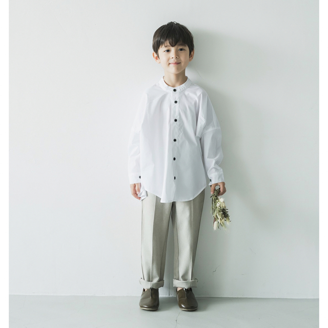 新作】【riziere】ノーアイロンバンドカラーリラックスシャツ　120 キッズ/ベビー/マタニティのキッズ服男の子用(90cm~)(ブラウス)の商品写真