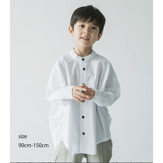 新作】【riziere】ノーアイロンバンドカラーリラックスシャツ　120 キッズ/ベビー/マタニティのキッズ服男の子用(90cm~)(ブラウス)の商品写真