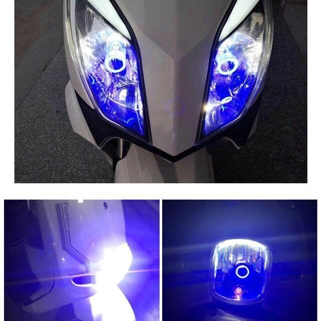 バイク用 LEDヘッドライト イカリング搭載 冷却ファン搭載 COB ブルー 自動車/バイクのバイク(パーツ)の商品写真