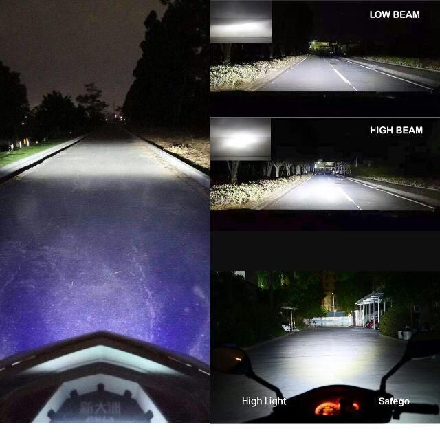 バイク用 LEDヘッドライト イカリング搭載 冷却ファン搭載 COB ブルー 自動車/バイクのバイク(パーツ)の商品写真