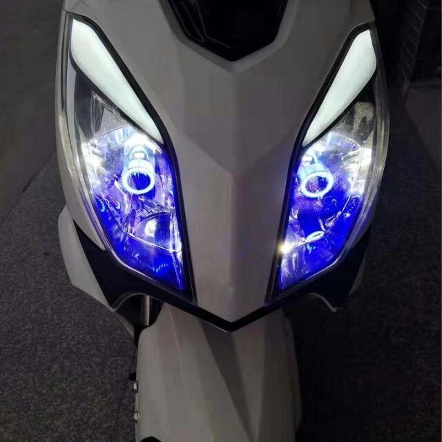 バイク用 LEDヘッドライト イカリング搭載 冷却ファン搭載 COB ブルー 自動車/バイクのバイク(パーツ)の商品写真