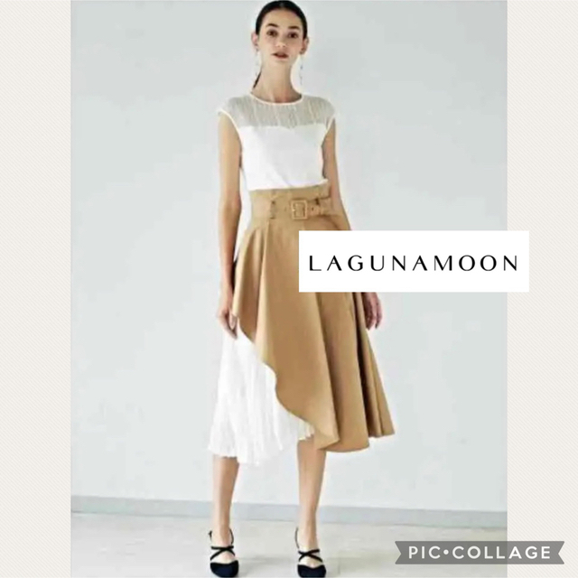 LagunaMoon(ラグナムーン)の新品未使用 ラグナムーン トレンチ アシンメトリープリーツフレアスカート レディースのスカート(ひざ丈スカート)の商品写真