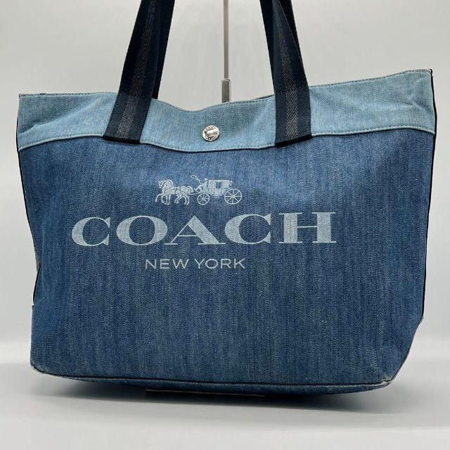 ✨️美品✨️COACH デニム キャンバス トートバッグ ネイビー ボタン