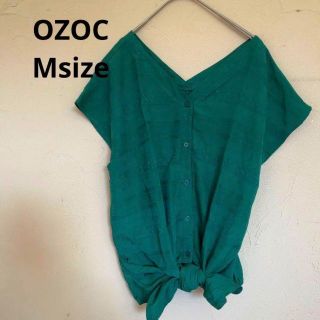 オゾック(OZOC)のOZOC リボン付ブラウス　グリーン　M(シャツ/ブラウス(半袖/袖なし))