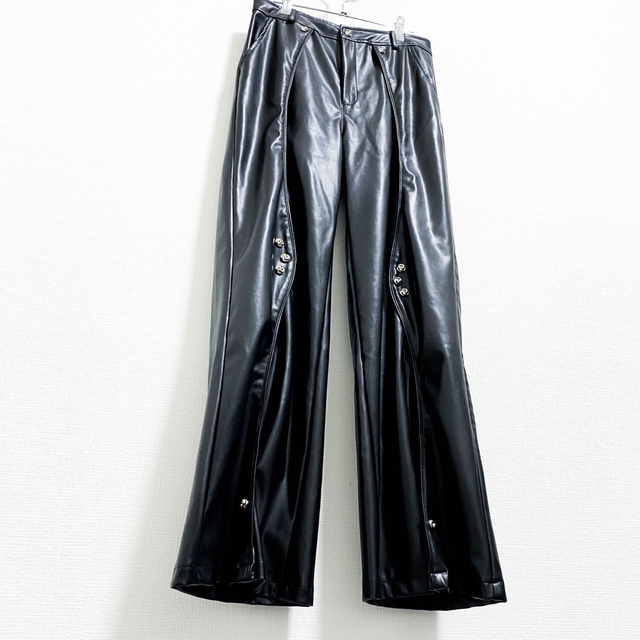 vintage fake leather design wide pants