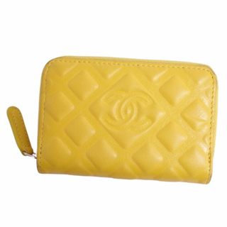 シャネル(CHANEL)のシャネル CHANEL カードケース 名刺入れ コインケース 小銭入れ ココマーク マトラッセ レザー レディース イエロー(財布)