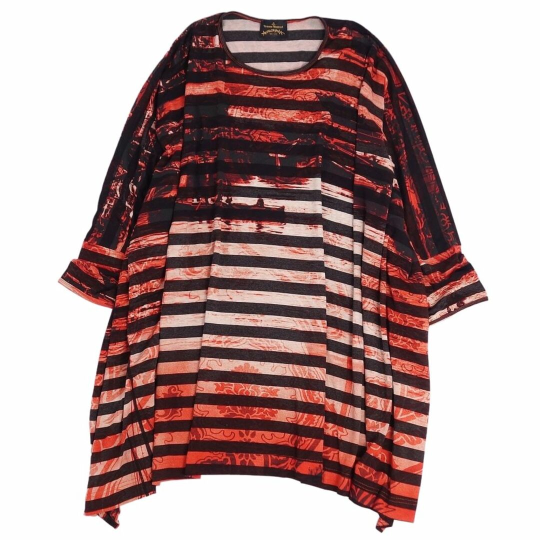 美品 ヴィヴィアンウエストウッド Vivienne Westwood ANGLOMANIA Tシャツ カットソー 総柄 ジャージー オーバーシルエット トップス レディース M ブラック/レッド