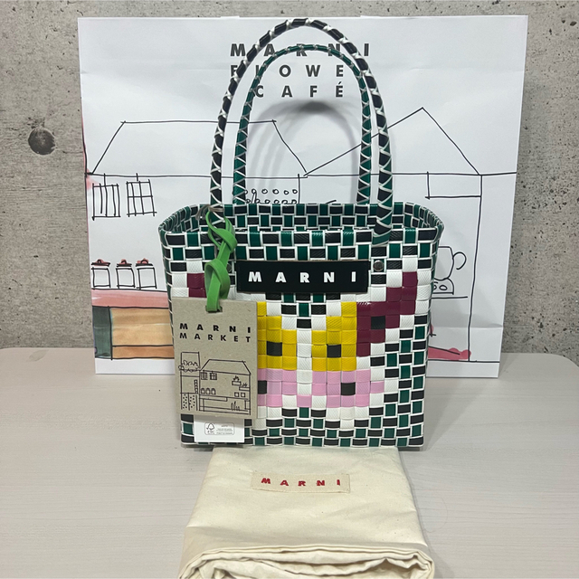 新品 MARNI マルニ ピクニックバッグ カゴバック バタフライ グリーン ...