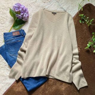 セオリー カシミヤ100% Vネック ニットプルオーバー ベージュ 42サイズ