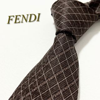 フェンディ(FENDI)の【美品】フェンディ ネクタイ ズッカ柄 ロゴグラム チェック柄 格子 イタリア製(ネクタイ)