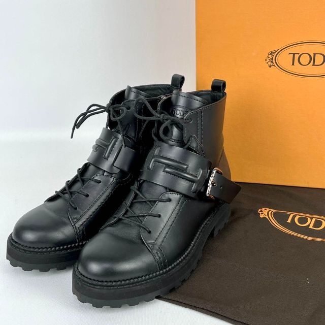 極美品 TOD´S トッズ レースアップ サイドジップ ダブルT ショートブーツ