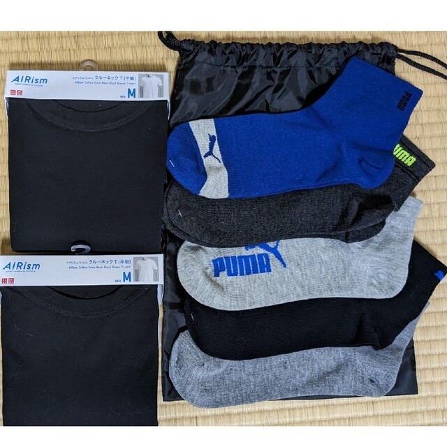 PUMA(プーマ)のプーマ靴下+UNIQLO エアリズムコットンクールネックT メンズのアンダーウェア(その他)の商品写真