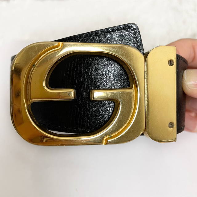 グッチ GUCCI インターロッキング ゴールド バックル ベルト 黒 レザー-