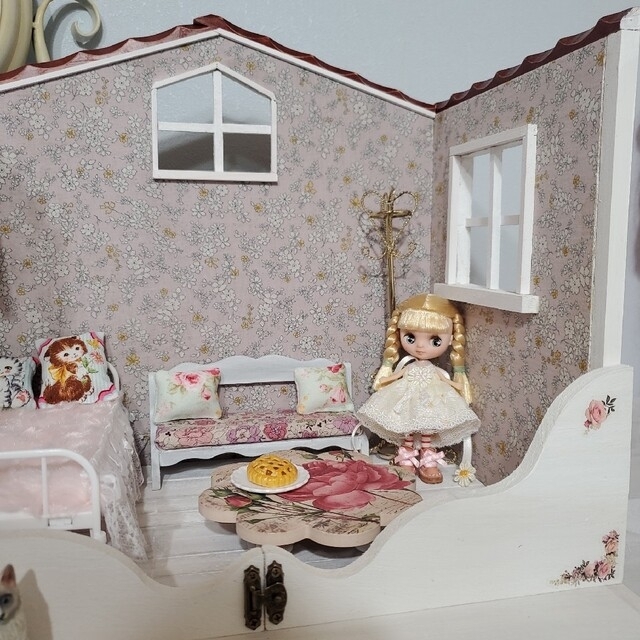 扉つき+°ベッドルーム+花柄ピンク+ドールハウス°+プチブライスや
