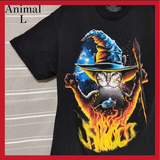 アニマル柄 魔術師 猫 プリントTシャツ 動物 キャット グラフィック tシャツ