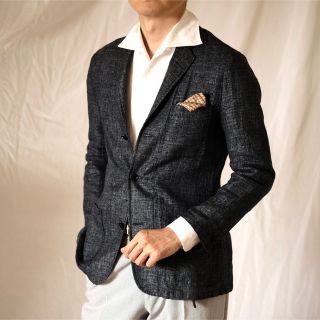 CARUSO カルーゾ ウールリネンアンコンジャケット ネイビー 48の通販
