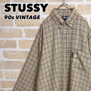 90S ステューシー　stussy チェックシャツ　　刺繍　長袖