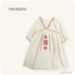 ナバアサナ(navasana)のnavasana ナバアサナ . リネン ブレンド 刺繍 ワンピース(ひざ丈ワンピース)