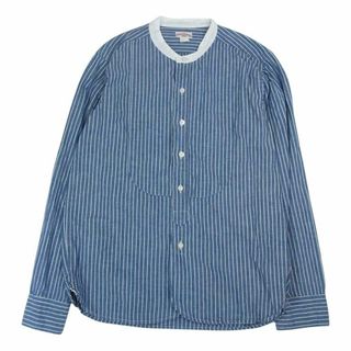 ザリアルマッコイズ(THE REAL McCOY'S)のThe REAL McCOY'S ザリアルマッコイズ DOUBLE DIAMOND STRIPE CHAMBRAY BAND COLLAR SHIRT ダブルダイヤモンド ストライプ シャンブレー バンドカラー シャツ インディゴブルー系 14【中古】(シャツ)