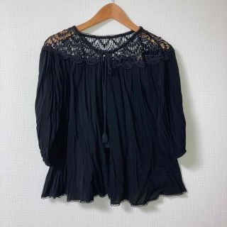 アズールバイマウジー(AZUL by moussy)のAZUL by moussy レースシフォンブラウス　黒(シャツ/ブラウス(長袖/七分))