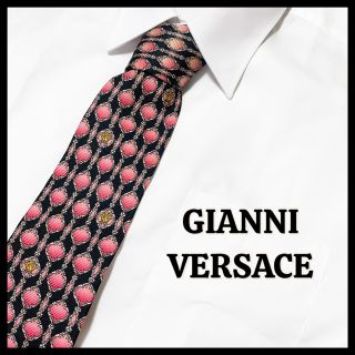 ジャンニヴェルサーチ(Gianni Versace)の✨美品✨ GIANNI VERSACE ネクタイ シルク100% 黒×ピンク(ネクタイ)