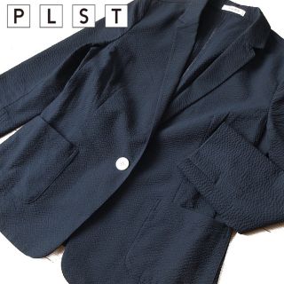 プラステ(PLST)の超美品 S プラステ PLST シアサッカーテーラードジャケット ネイビー(テーラードジャケット)