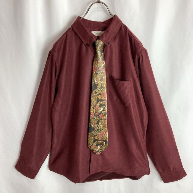 レトロ古着 ネクタイコーデBDシャツ 長袖 細コーデュロイ 花柄 レトロ古着 ネクタイコーデBDシャツ 長袖 細コーデュロイ 花柄
