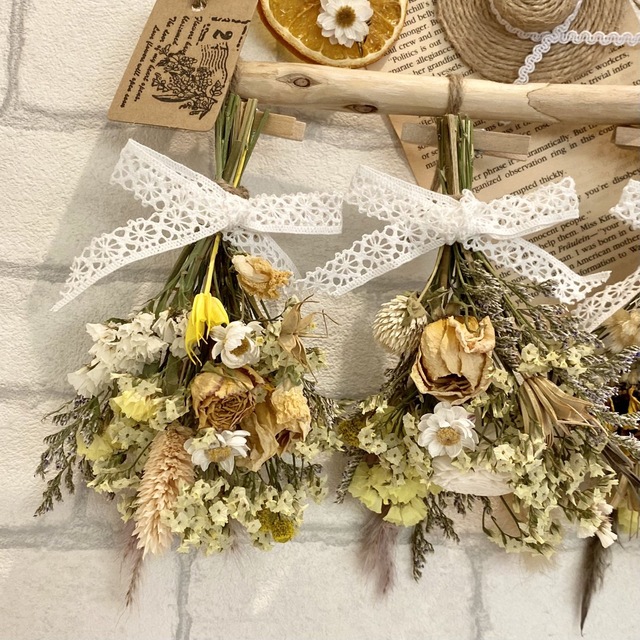 ドライフラワー スワッグ ガーランド❁864黄色 流木 母の日 プレゼント 花束