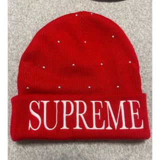 Supreme ニット帽　レッドRED Logo 赤(ニット帽/ビーニー)