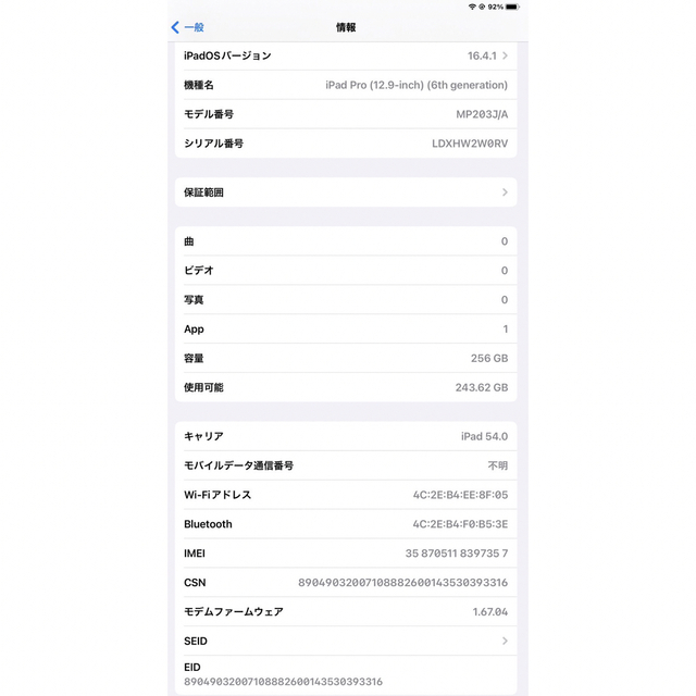 iPad Pro 12.9インチ 第6世代  256GB SIMフリー