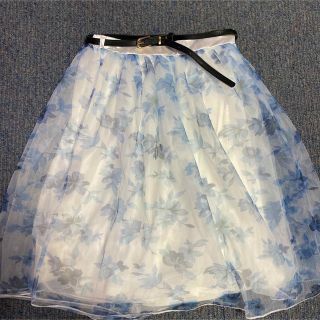 【美品】チュールスカート 花柄(ひざ丈スカート)