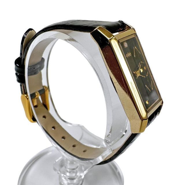 エテ ete 腕時計 1Pダイヤモンド 長方形 ブラック ゴールド レディース 