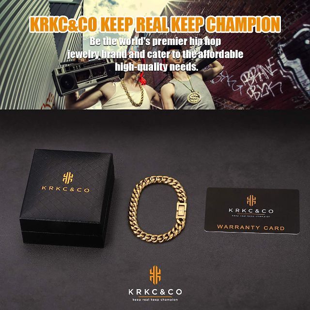 【色: ゴールド】KRKC&CO 喜平ブレスレット メンズ マイアミキューバン